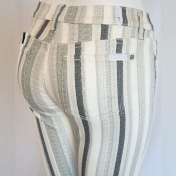 7 for all Mankind Bone/Grey/Black Stripes 5 Pocket Stretch Jeans Women's 29/28 - Picture 1 of 12